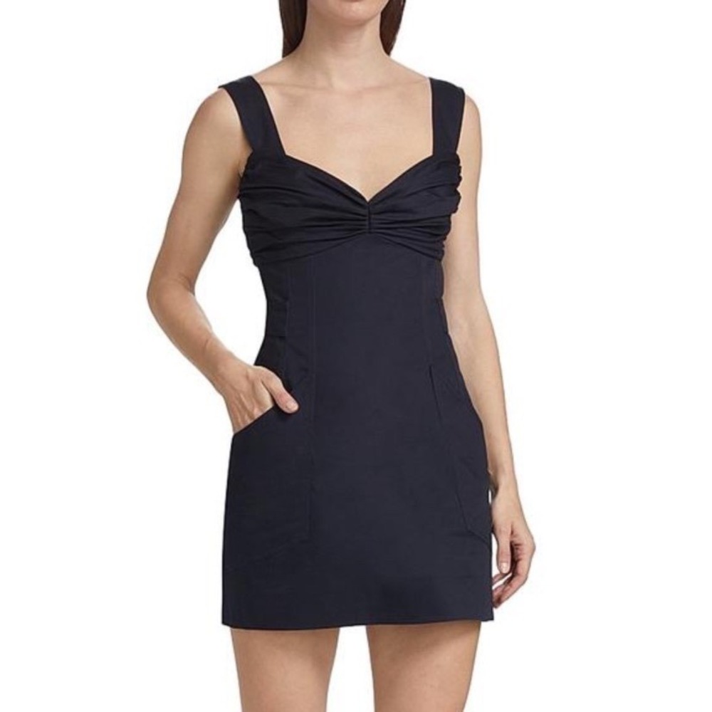 AMUR Monika Cotton Twill Mini Dress Sweetheart Pocket Navy 4 NWT